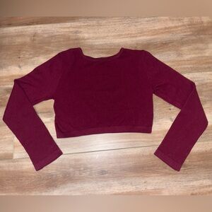 Maroon Ribbed Long Sleeve Crop Top